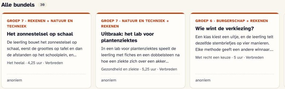 De bibliotheek met bundels voor rekenen, natuur en techniek, burgerschap en aardrijkskunde