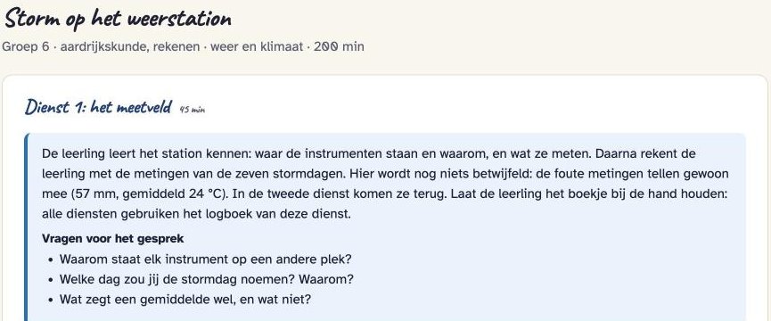 De docentweergave met vragen voor het gesprek bij een dienst